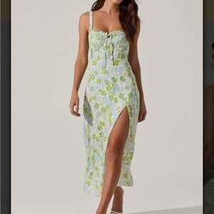 Astr Floral Midi Dress in Blue and Green